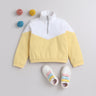 patch work zip pullover sweatshirt-Yellow/White