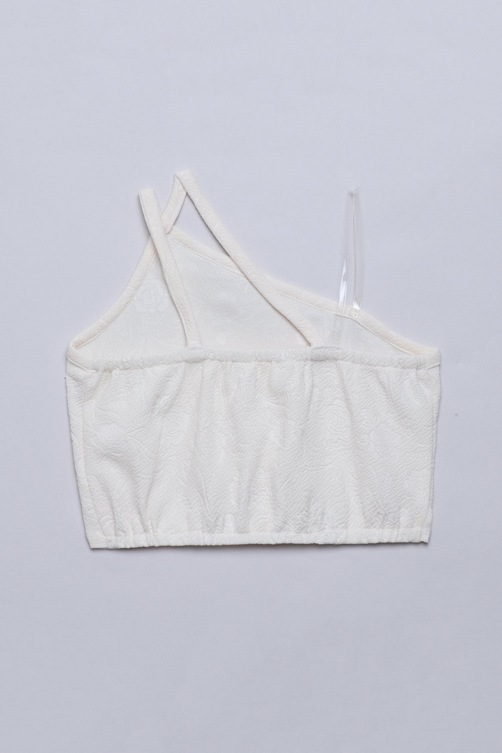 Embossed one shoulder sleeveless party crop top - OffWhite