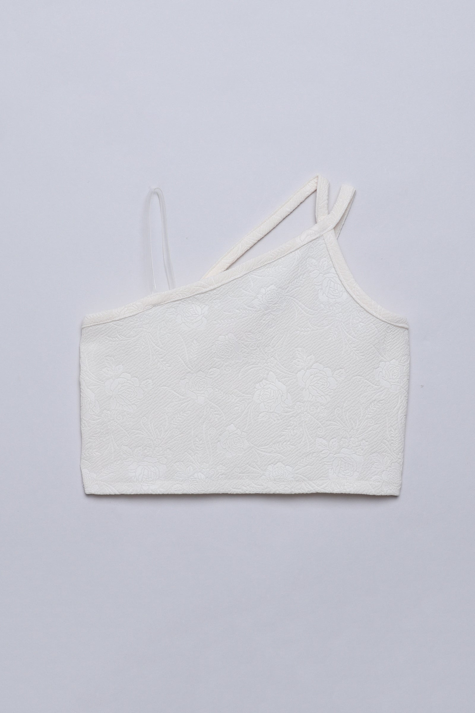 Embossed one shoulder sleeveless party crop top - OffWhite