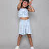 Shop Checked Tie-Up Detail Crop Top And Frill Detail Short Set-Blue/White Online