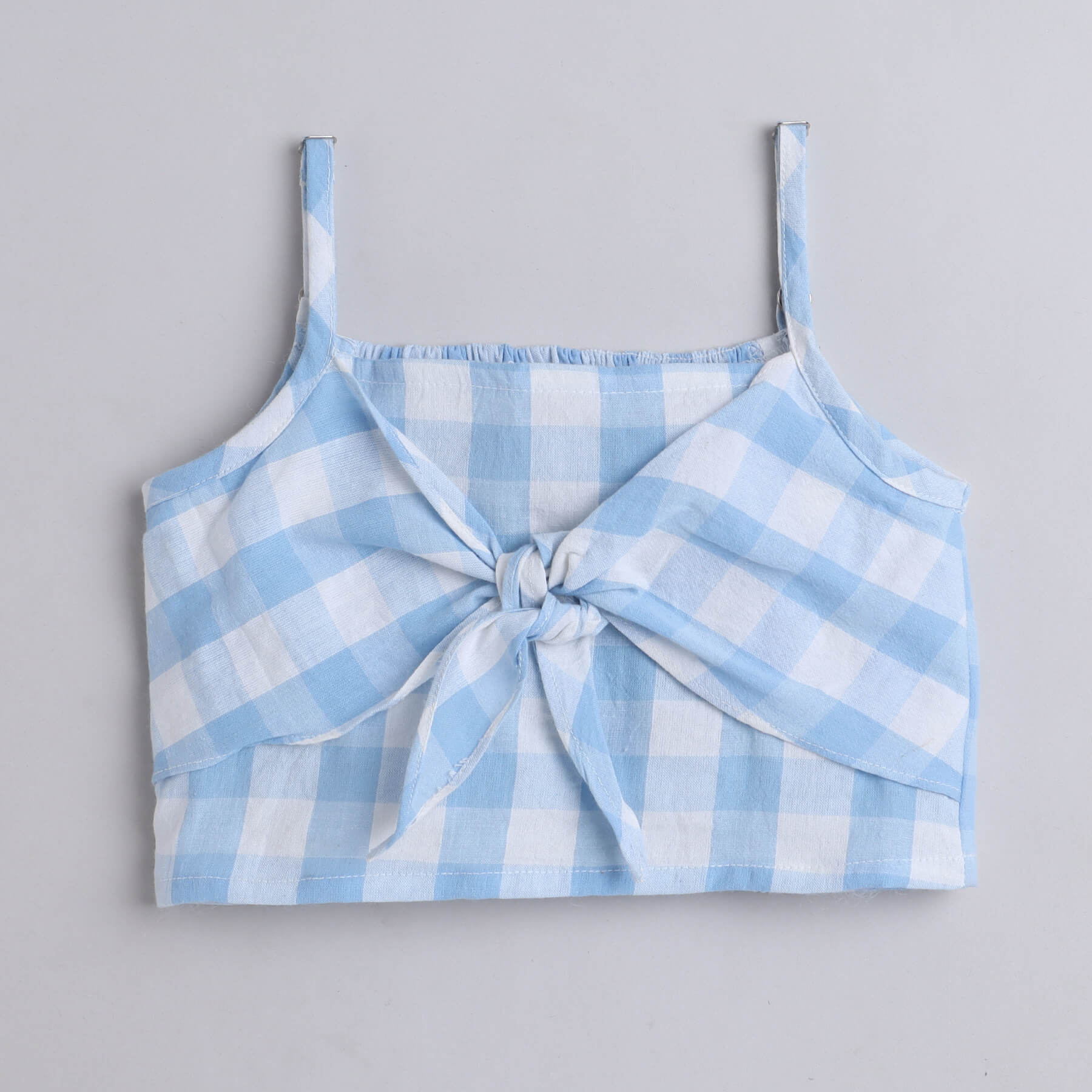 Shop Checked Tie-Up Detail Crop Top And Frill Detail Short Set-Blue/White Online