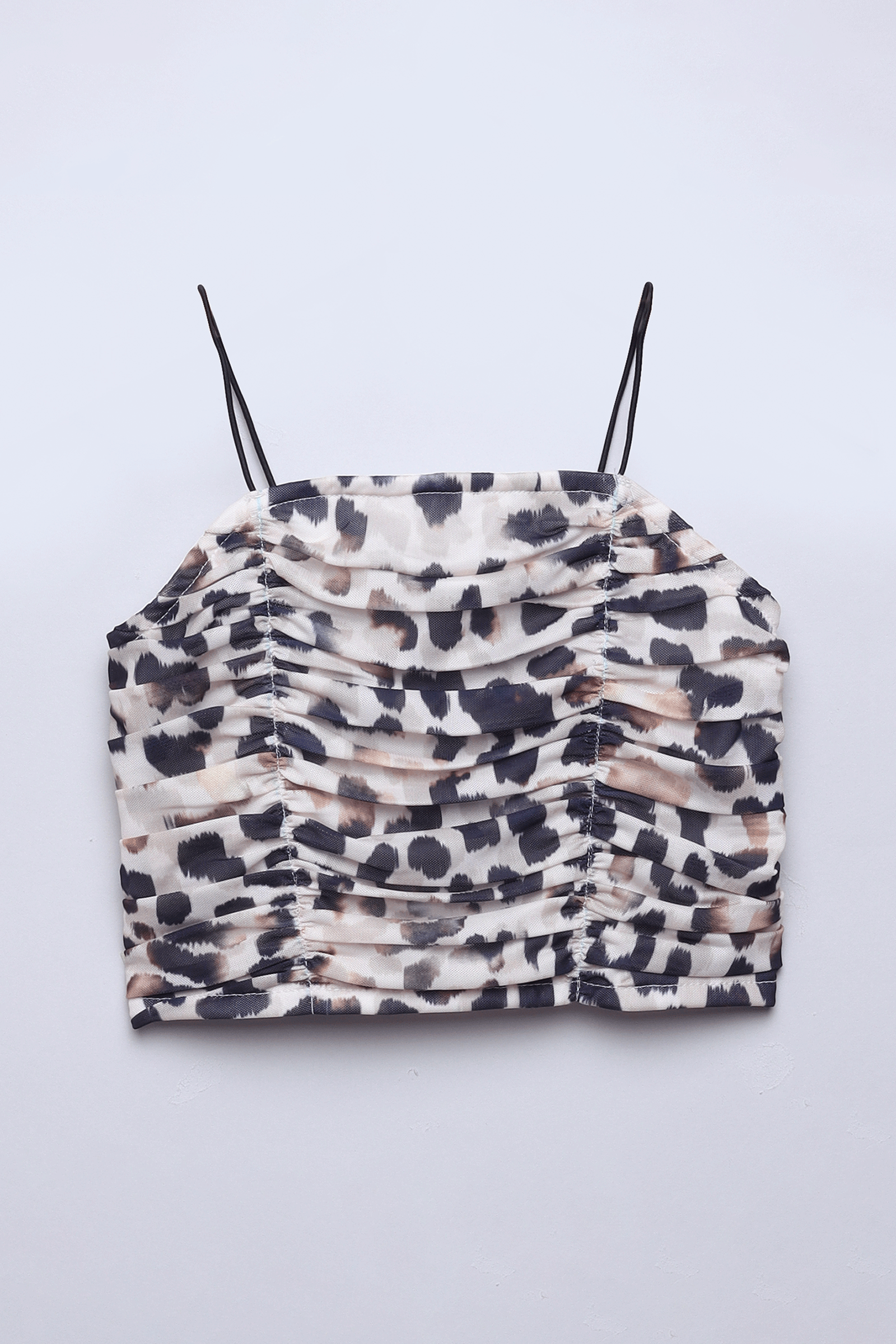 animal printed ruched singlet crop top-Multi