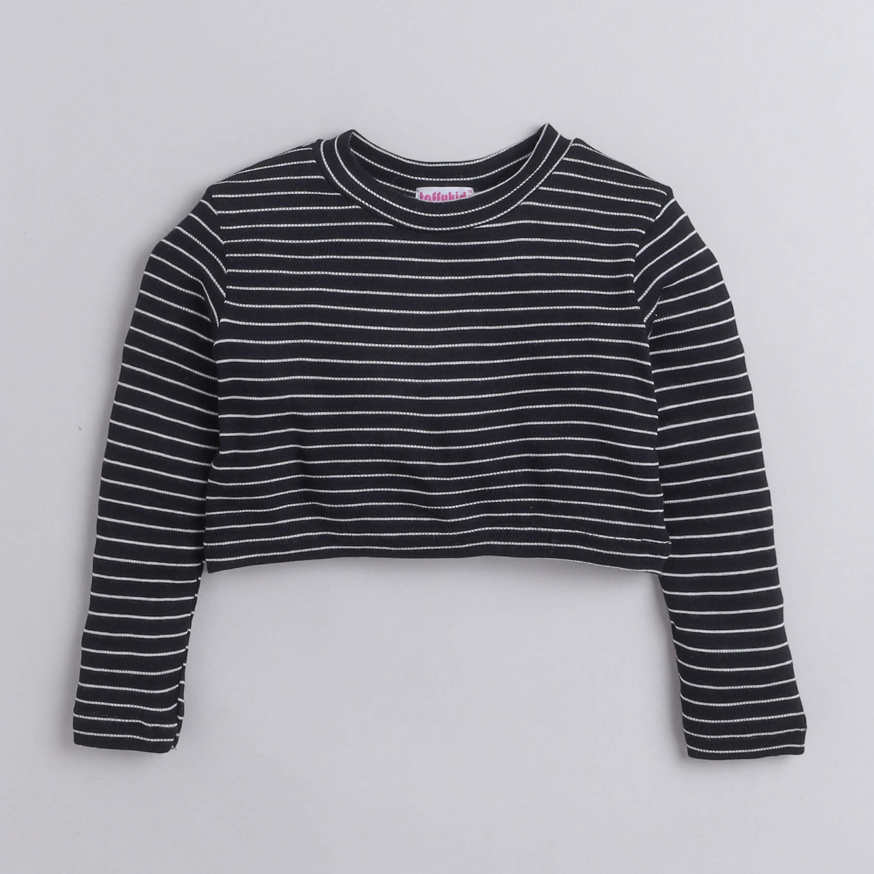 Shop Girls Black White Stripes Full Sleeve Crop Top And Short Skirt Set Online
