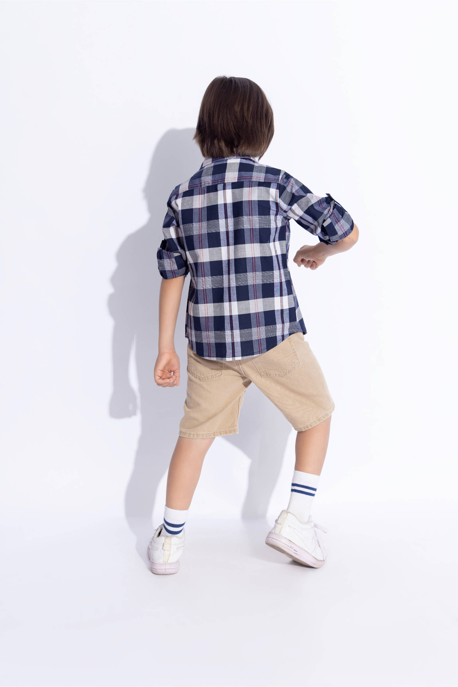 cotton full sleeves Yarn dyed checked shirt width attached tee- Navy & White