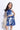 Satin sleeveless ikat printed shell detail crop top and skorts co-ord set-Blue & White