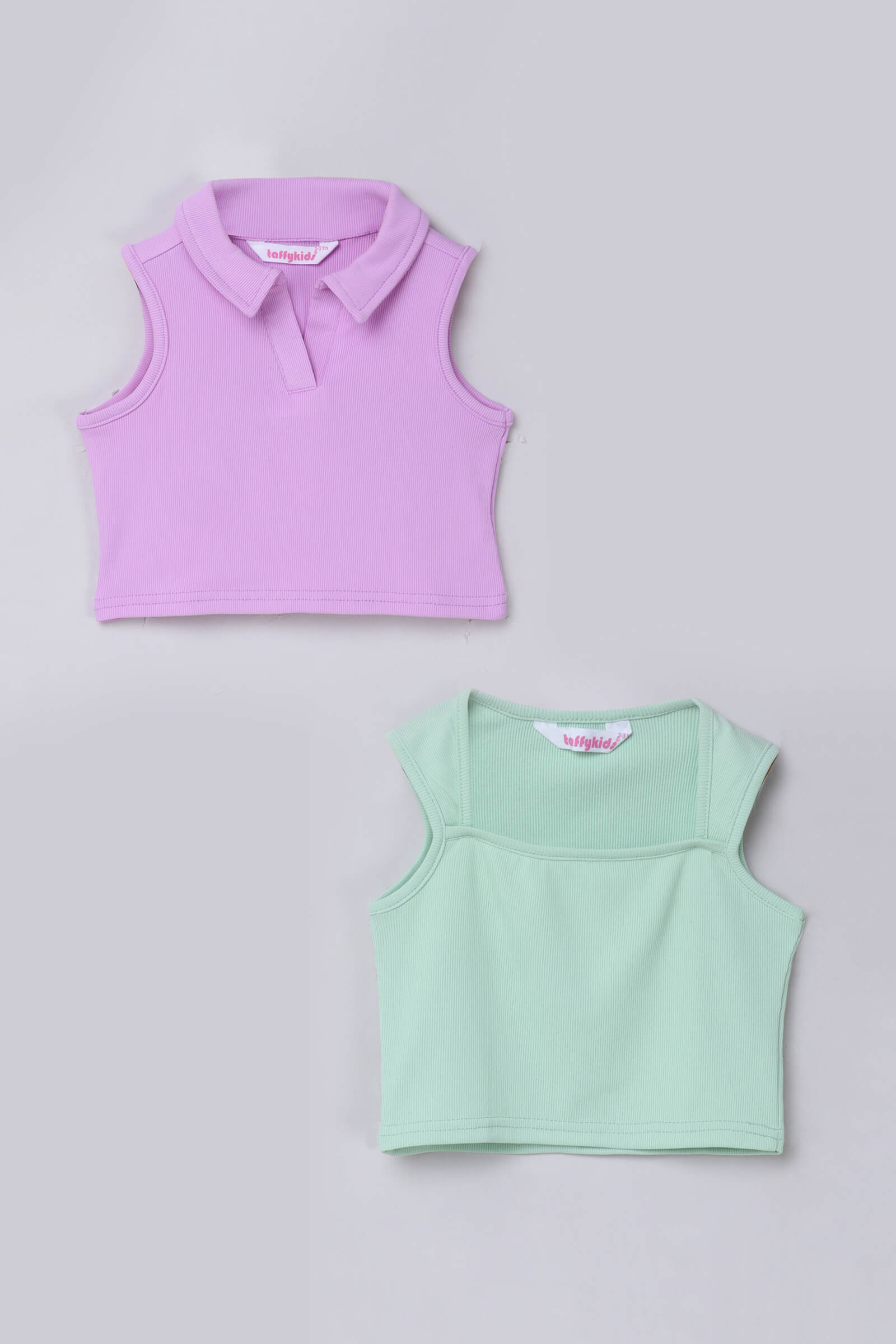 Rib sleeveless collar crop top and Square neck crop top pack of two-Purple & Green