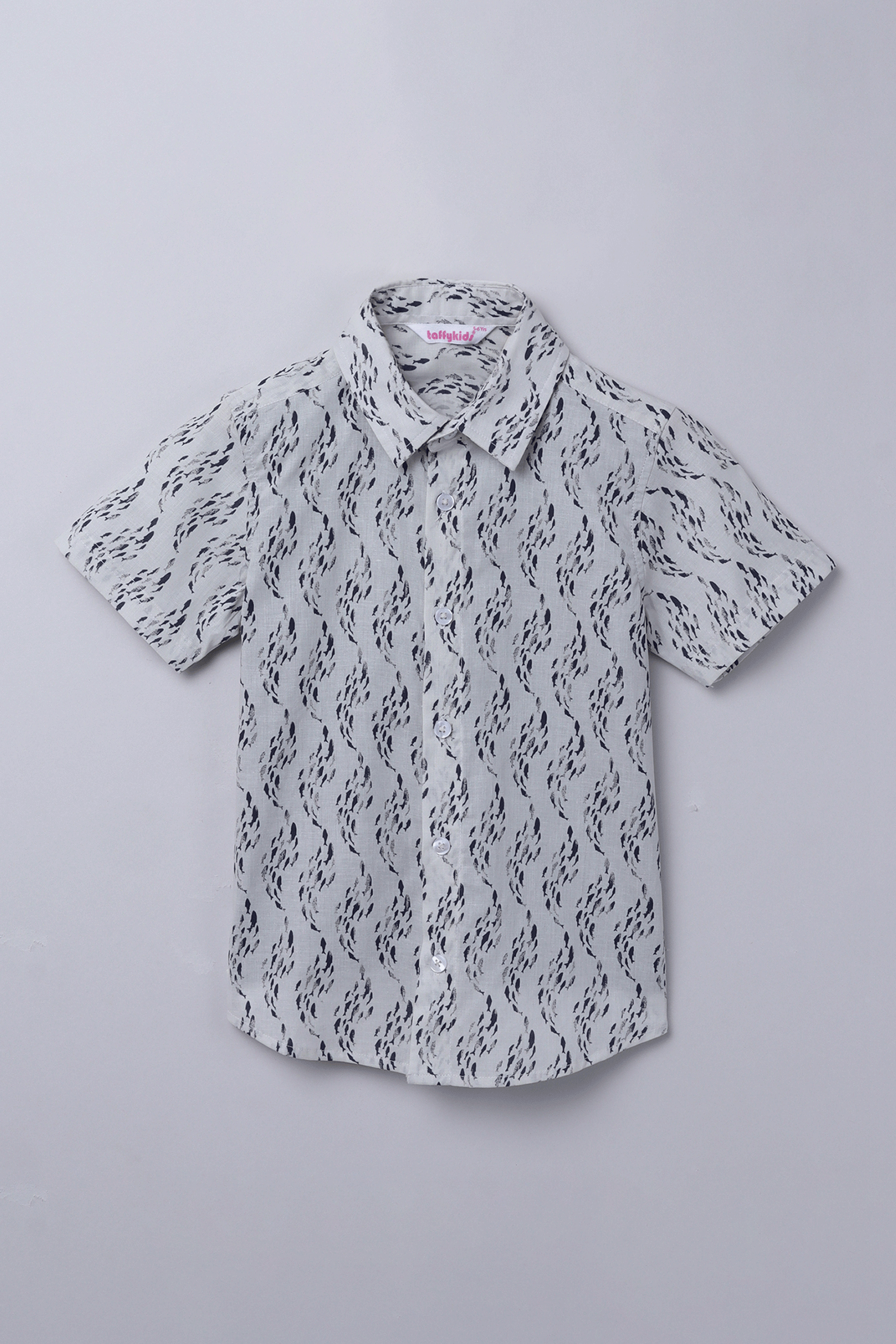 half sleeves Fish aqua printed shirt with attached tee- White & navy blue