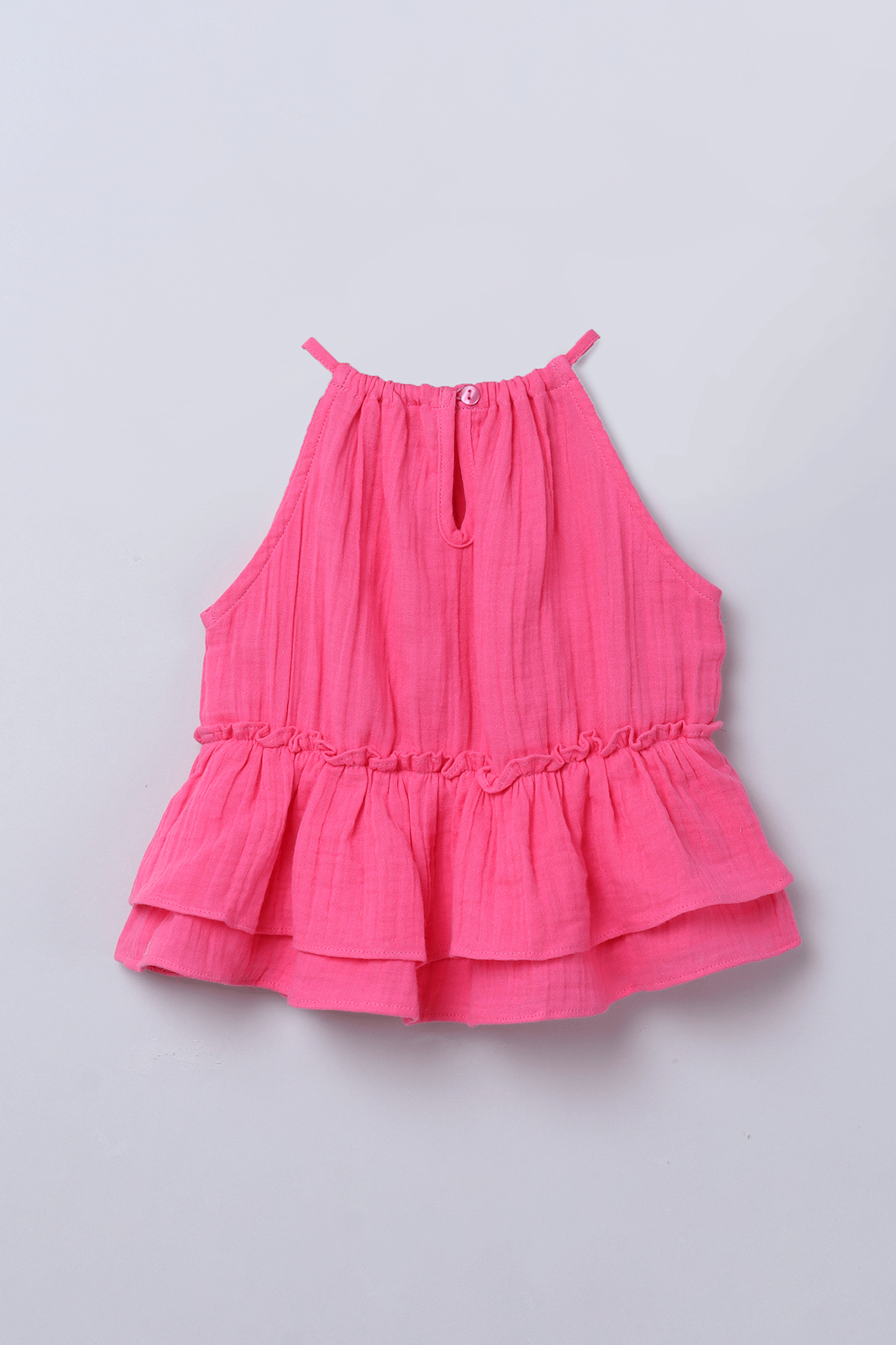 100% cotton sleeveless halter neck peplum crop top-Pink