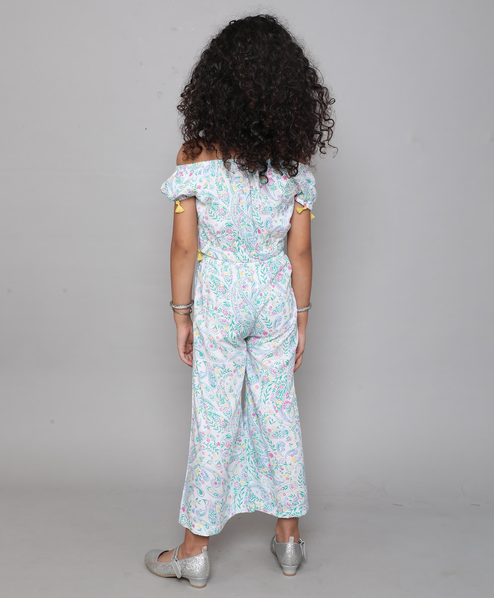 Shop Girls White Off-Shoulder Tie-Up Detailed Top And Palazzo Pant Set Online