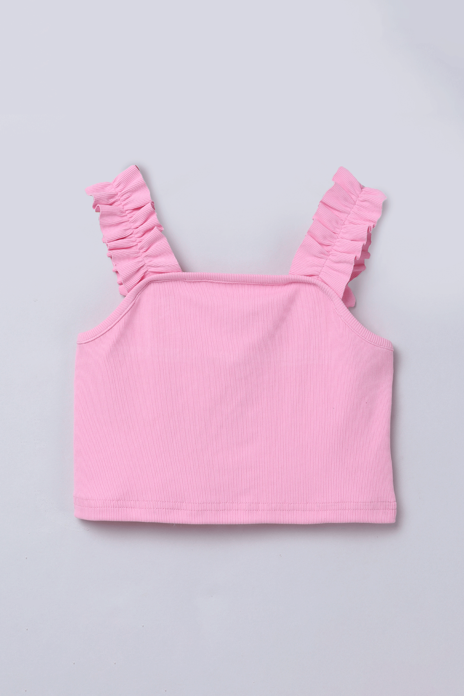 Rib Sleeveless ruffle strap crop top and sleeveless tank crop top-Pink & blue