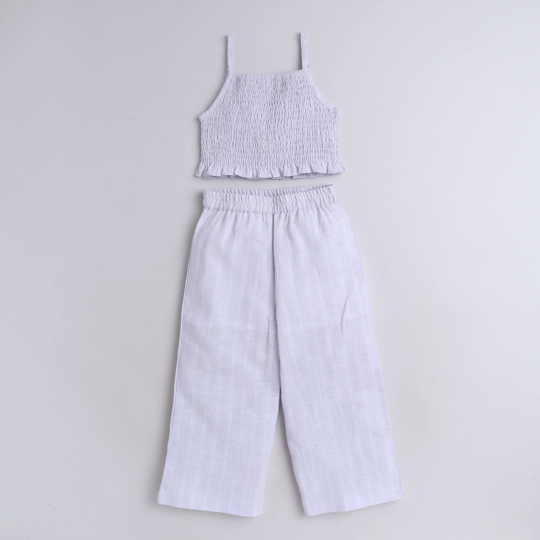 Shop Girls Lilac Purple Stripes Singlet Smoked Top And Pant Set Online