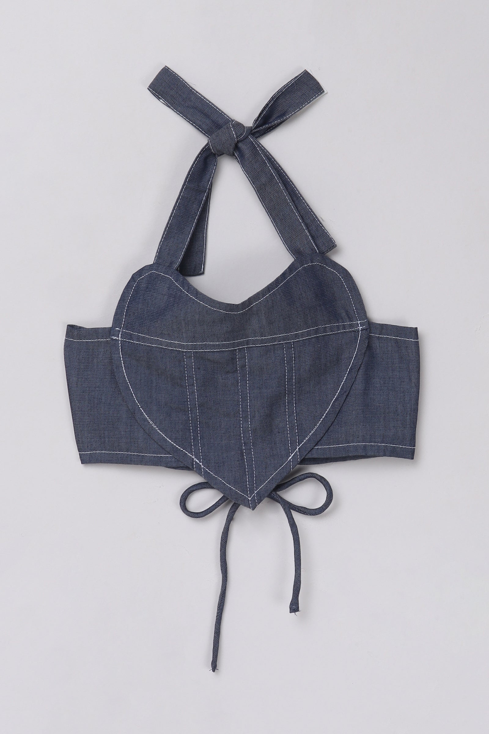 Denim Sleeveless stitch detail heart shape crop top-Blue