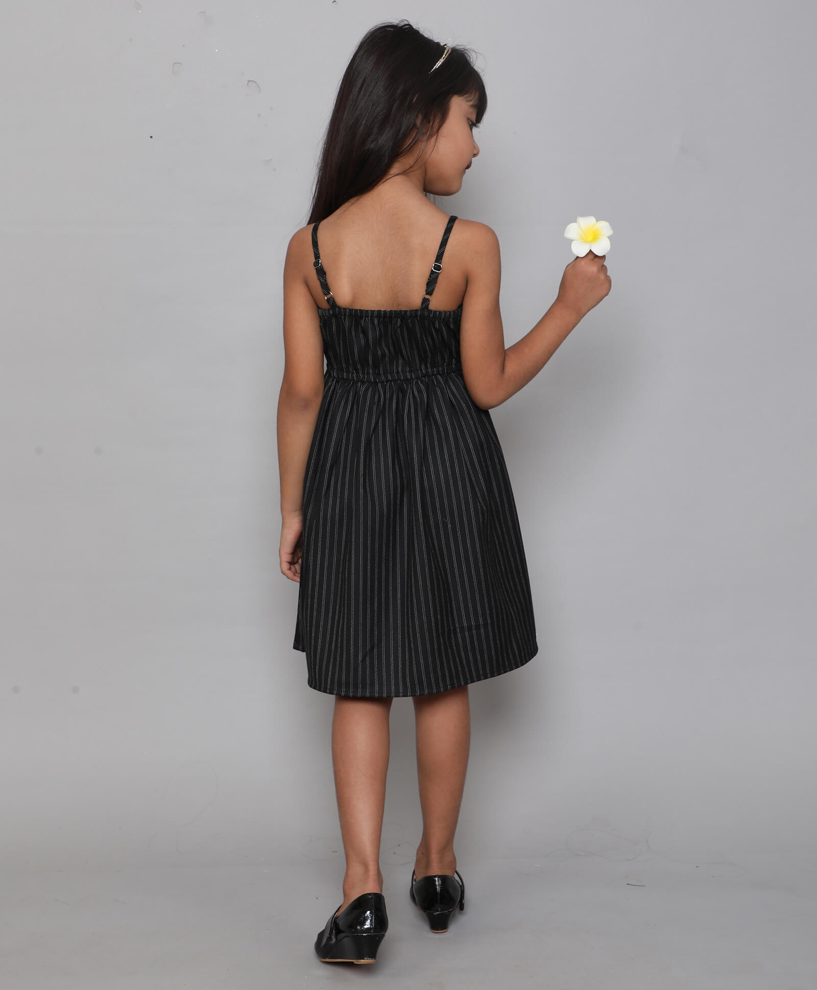 Shop Girls Black Strips Printed Overlap Singlet Dress Online