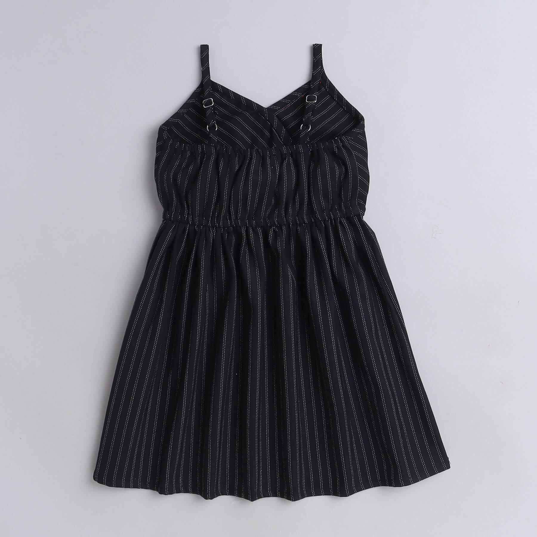 Girls Black Strips Printed Overlap Singlet Dress