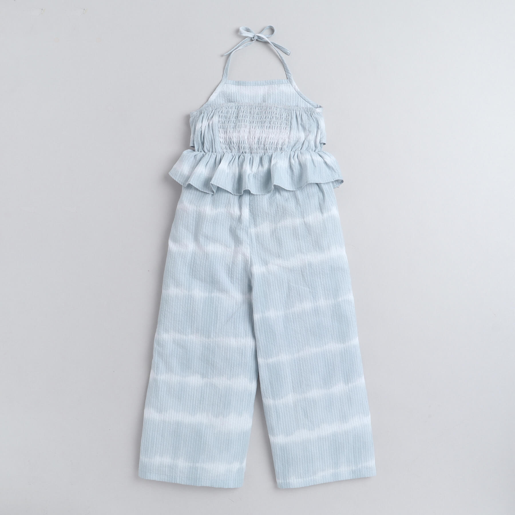 Shop Girls Blue Tie-Dye Printed Halter Neck Tie-Up Detailed Jumpsuit Online