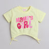 100% cotton text printed half sleeves waist elasticated T-shirt-Yellow