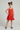 Linen woven sleeveless halter neck bubble hem dress-Red