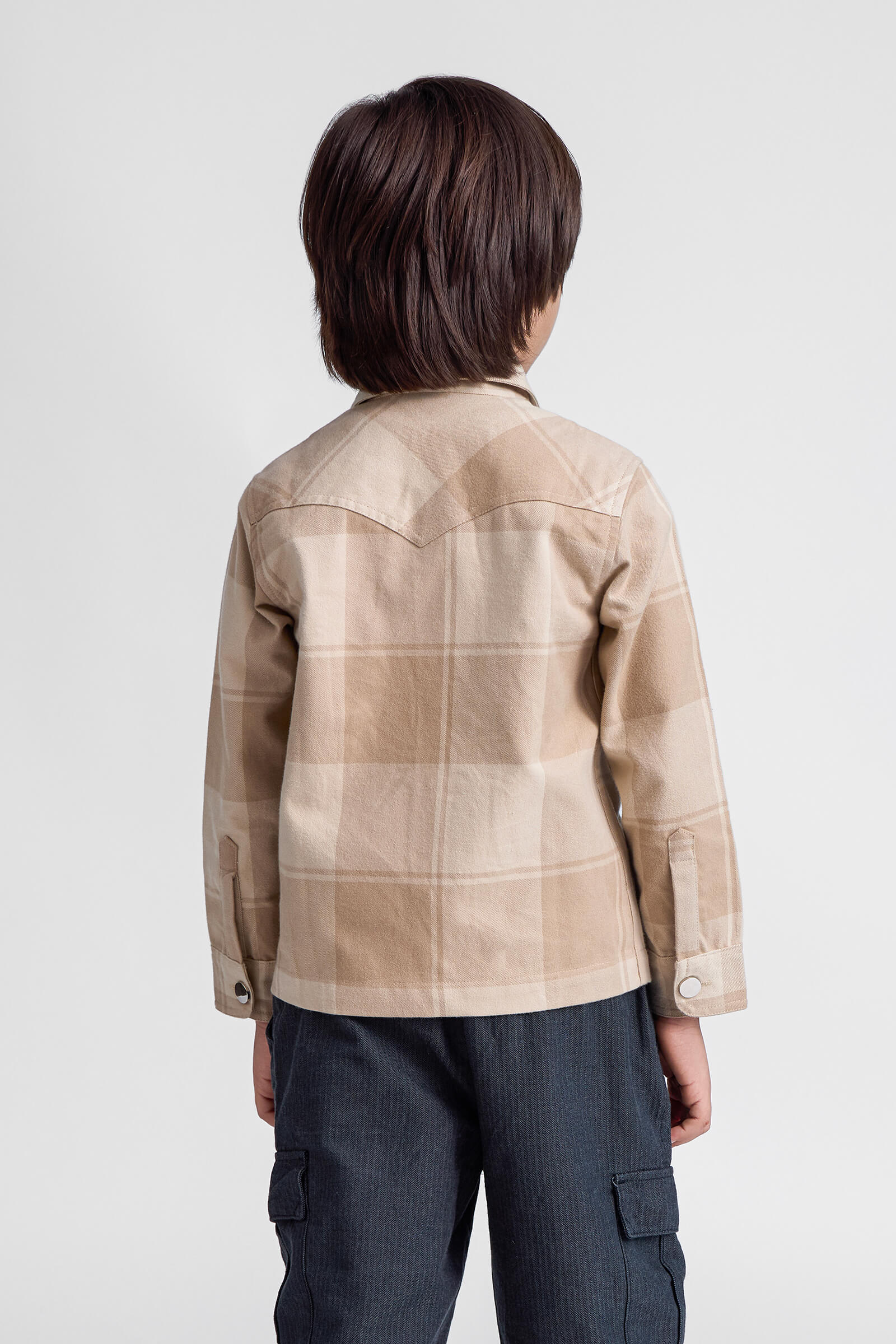 Checked full sleeves shacket-Beige