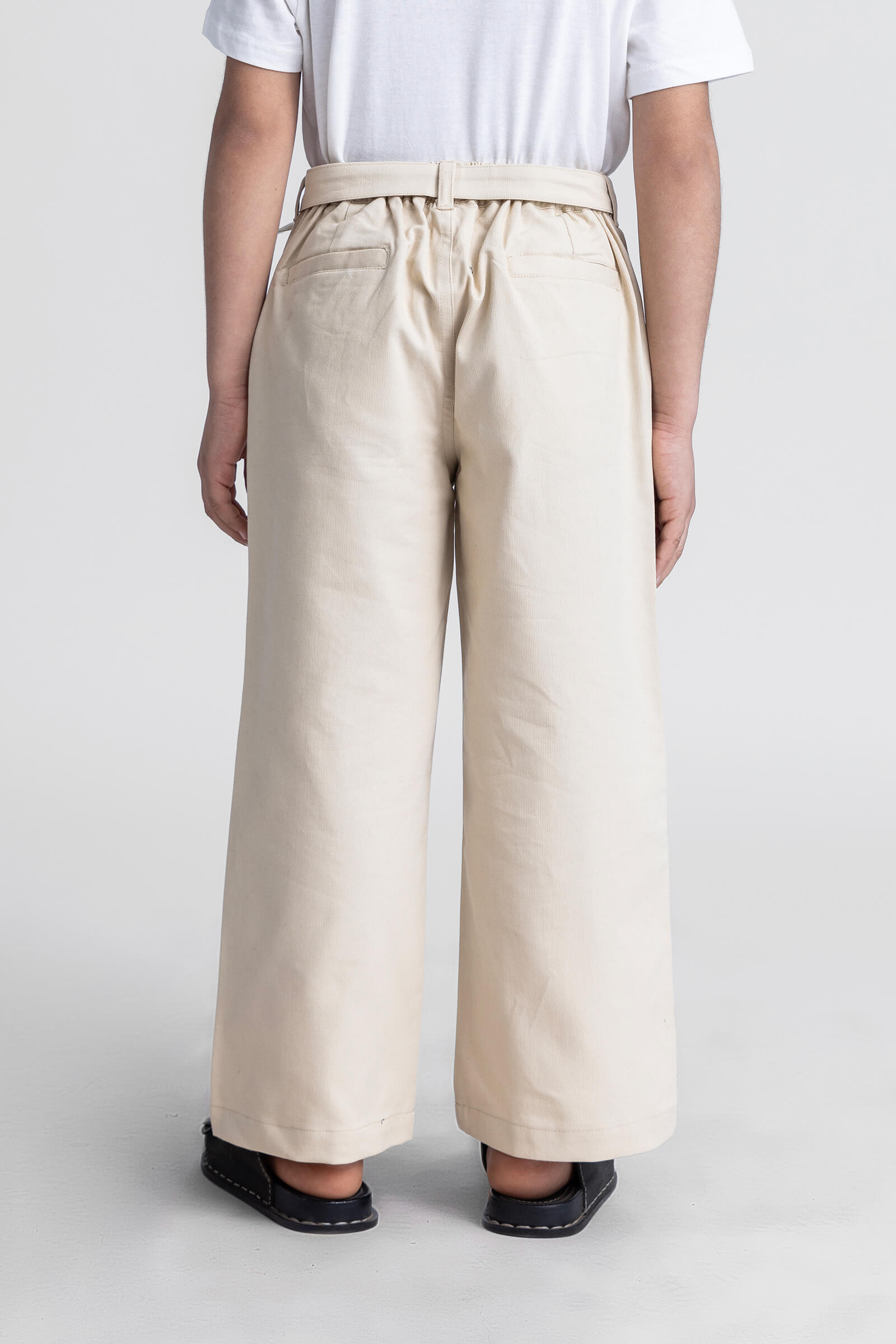 full length pleat detail pant with belt-Beige