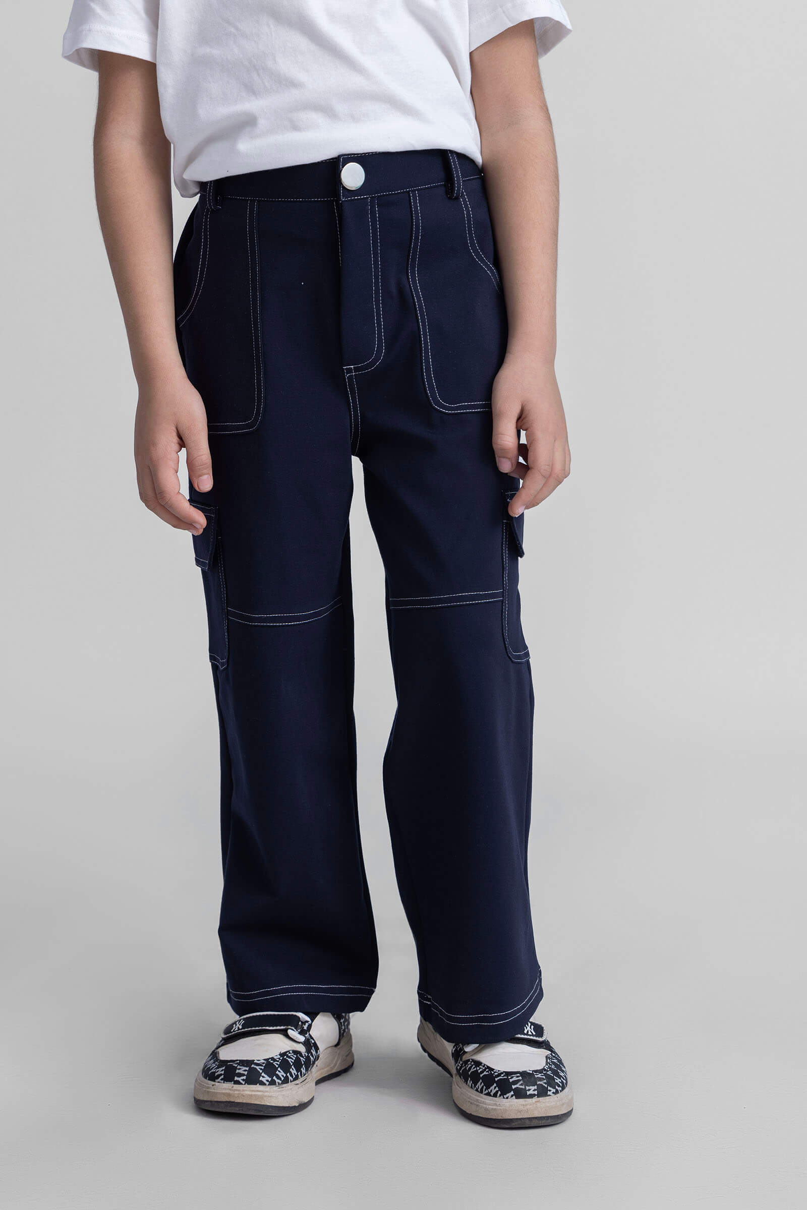 full length contrast stitch detail cargo pant-Navy