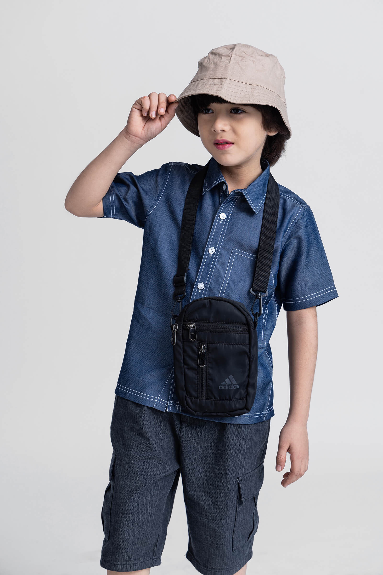 Denim Stitch detailed half sleeves shirt-Blue