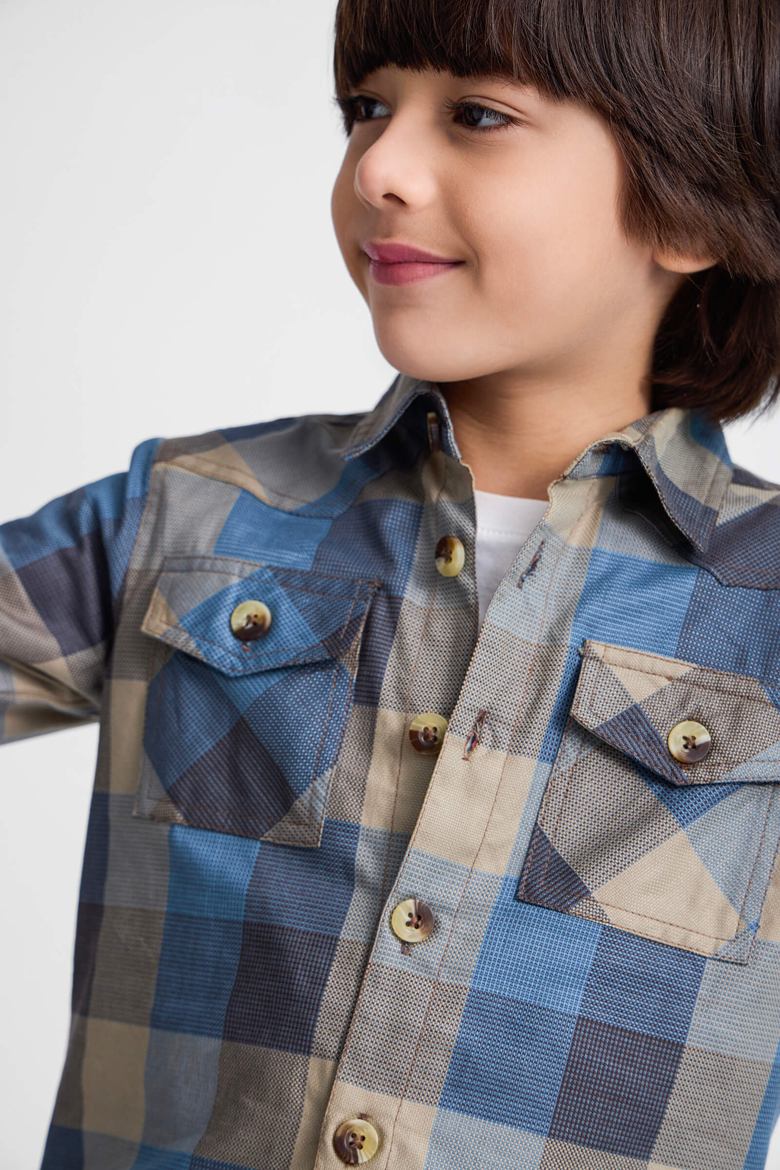 yarn dyed checks full sleeves yoke detail pocket shirt-Multi