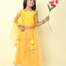 ethnic lace detail embroidered choli, leheriya printed lehenga and dupatta set- Yellow