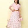 Shop Ethnic V-Neck Embroidered Choli And Floral Lehenga With Dupatta Set - Pink Online