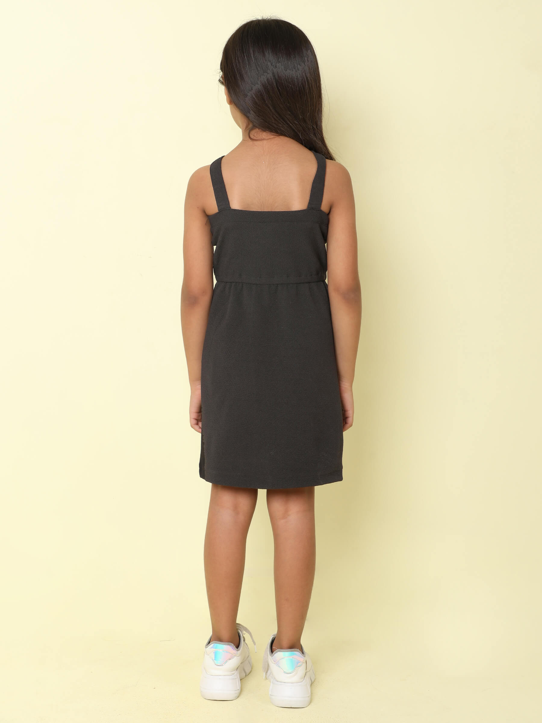 Taffy sleeveless halter neck solid textured dress - Black