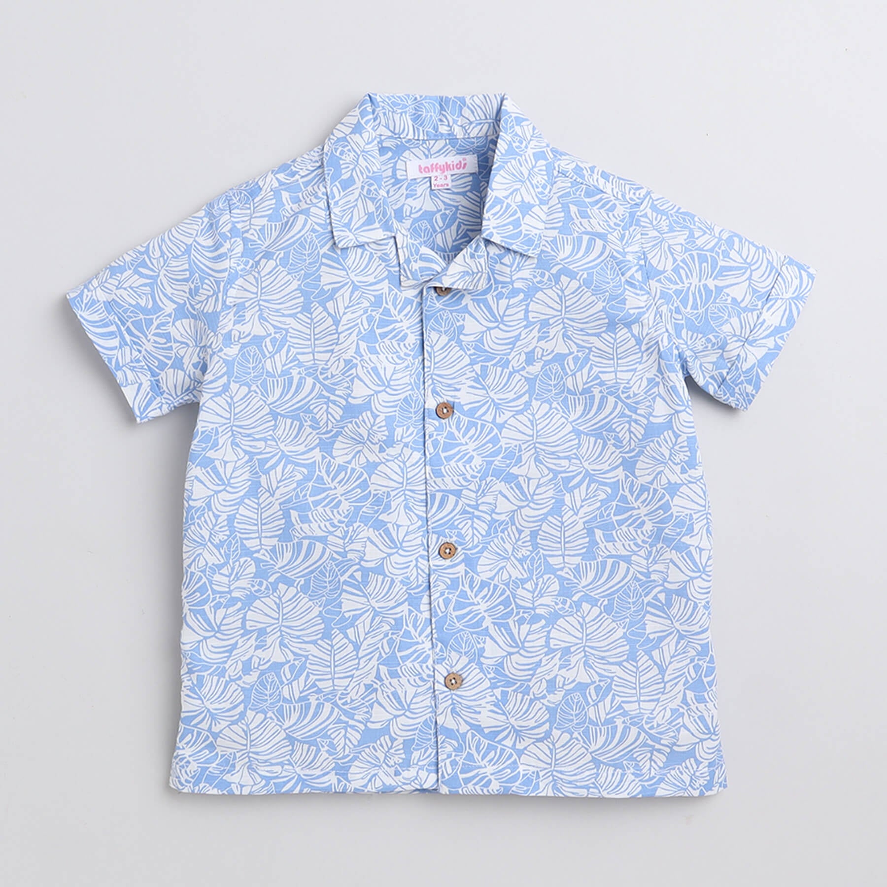Taffykids tropical printed half sleeves shirt- White/blue