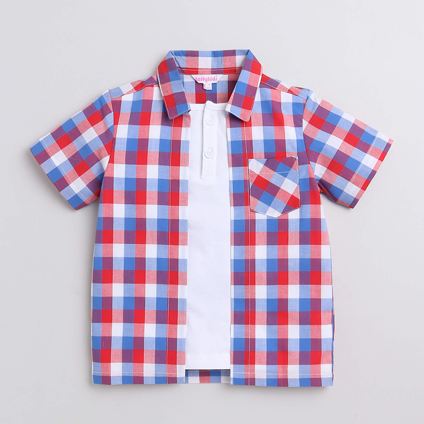 Taffykids checks half sleeves shirt with attached tee - Multi