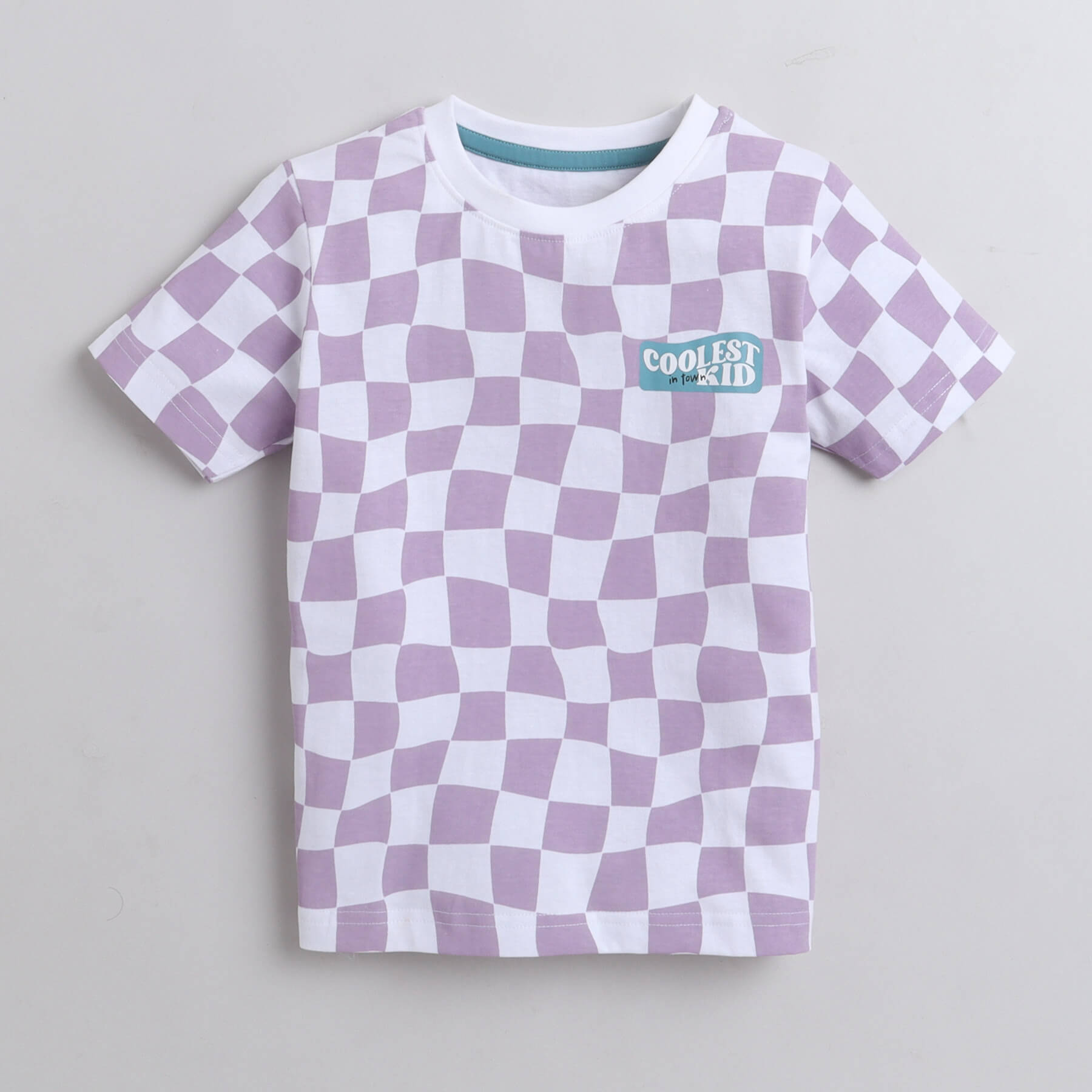 Shop Checks Printed Graphic Tee-Purple Online