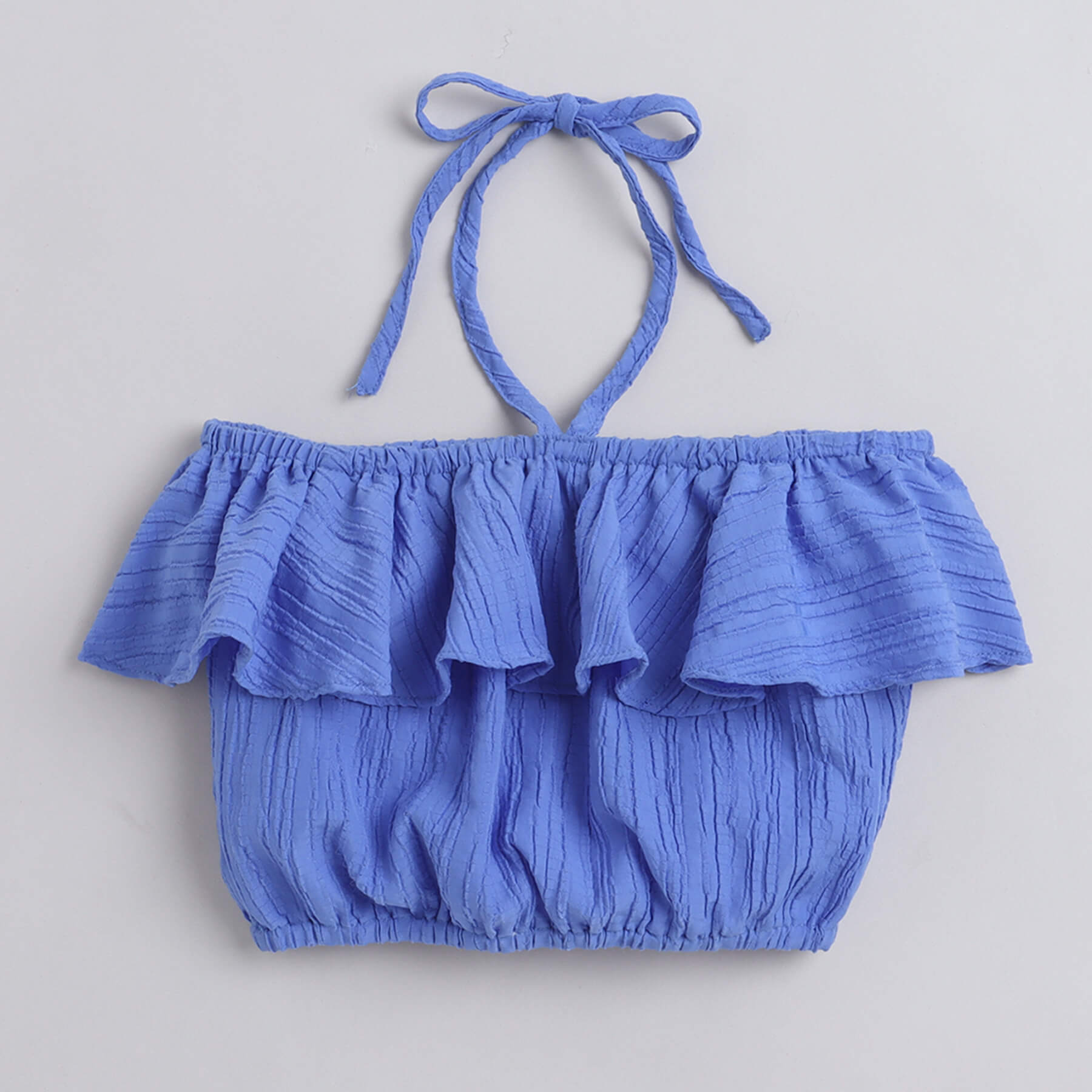 Shop Off-Shoulder Sleeveless Crop Top With Skirt Set-Blue Online