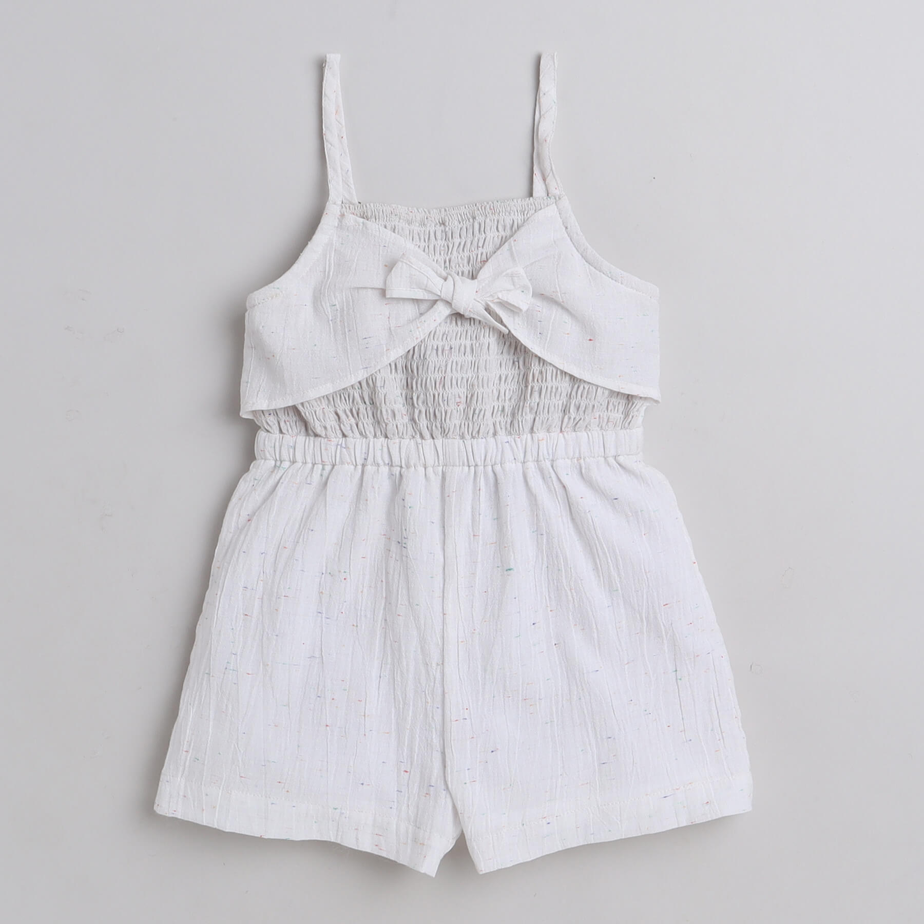 Shop Smoked Detail Front Tie-Up Organic Cotton Playsuit-White Online