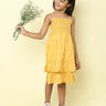 floral printed smoked detail singlet layered dress - Yellow