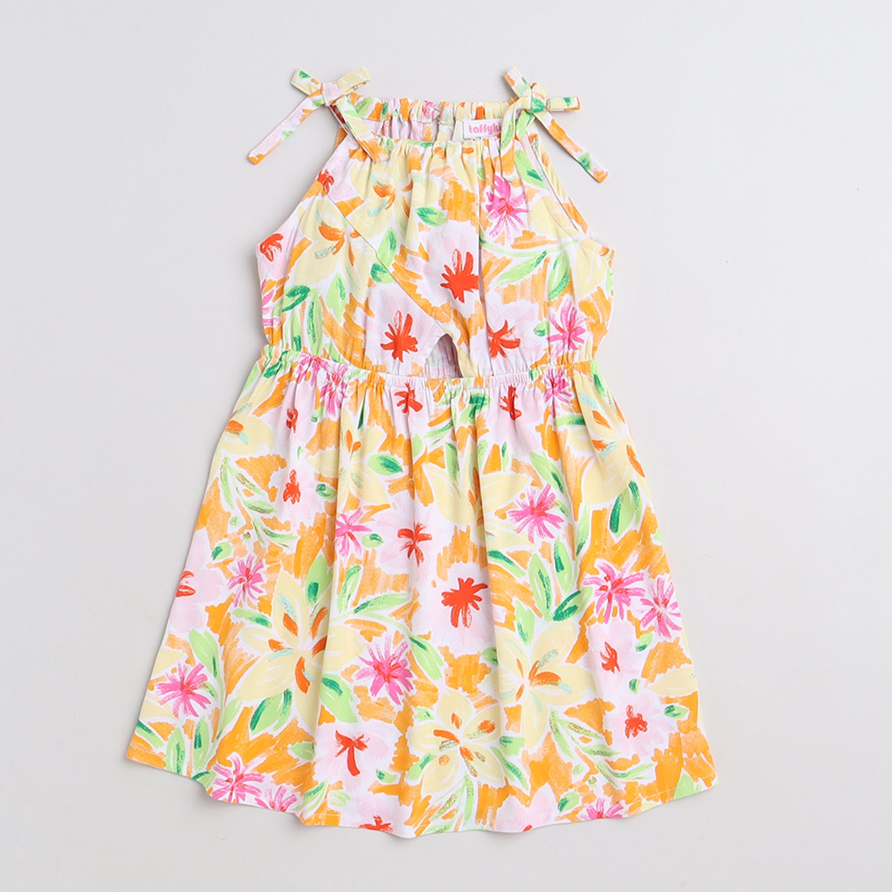 Shop Floral Printed Sleeveless Halter Neck Cut Out Detail Dress-Multi Online