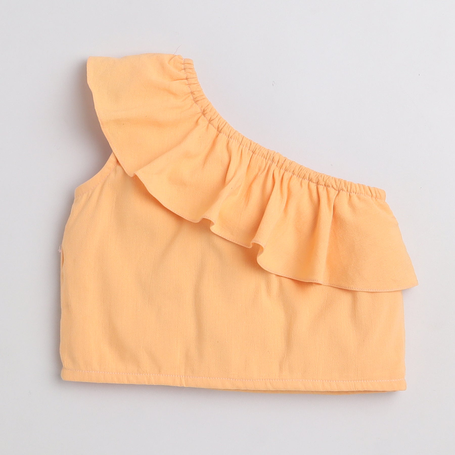 Shop Frill Detail One Shoulder Top And Tiered Skirt Set- Mustard Orange Online