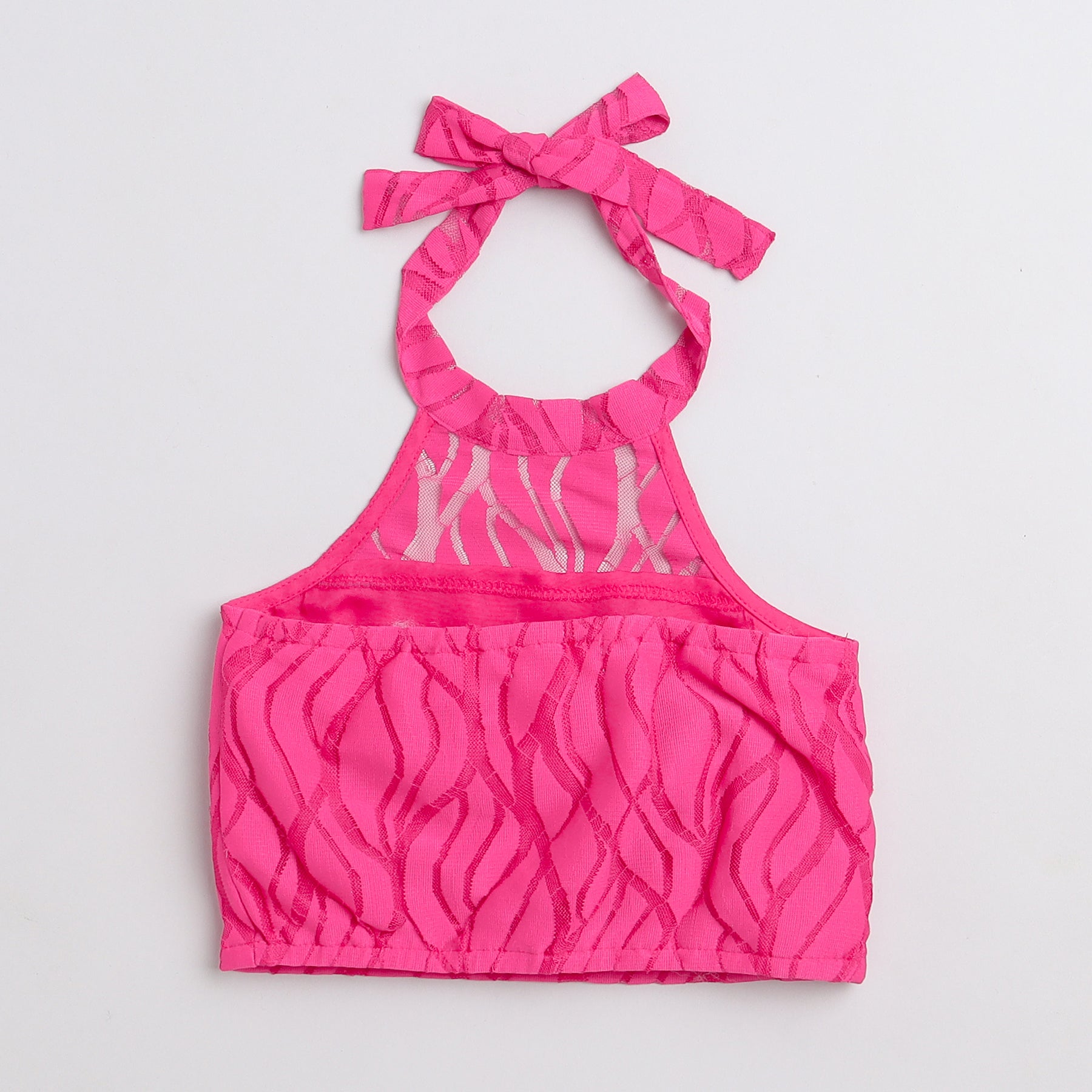 Taffykids abstract work halter neck crop top with flared pant set - Pink