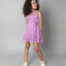 halter neck aline lace dress with tie up belt-Purple