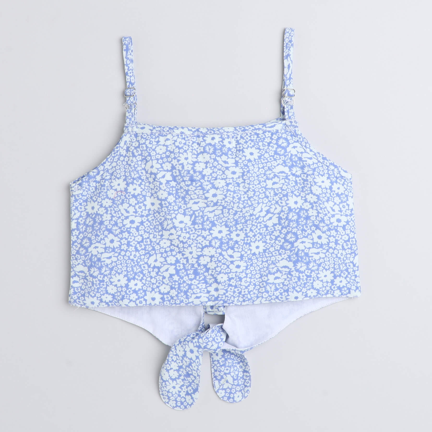 Shop Floral Printed Singlet Tie Up Crop Top-White/Blue Online