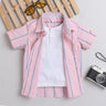 striped half sleeves shirt with attached tee - Peach/Blue