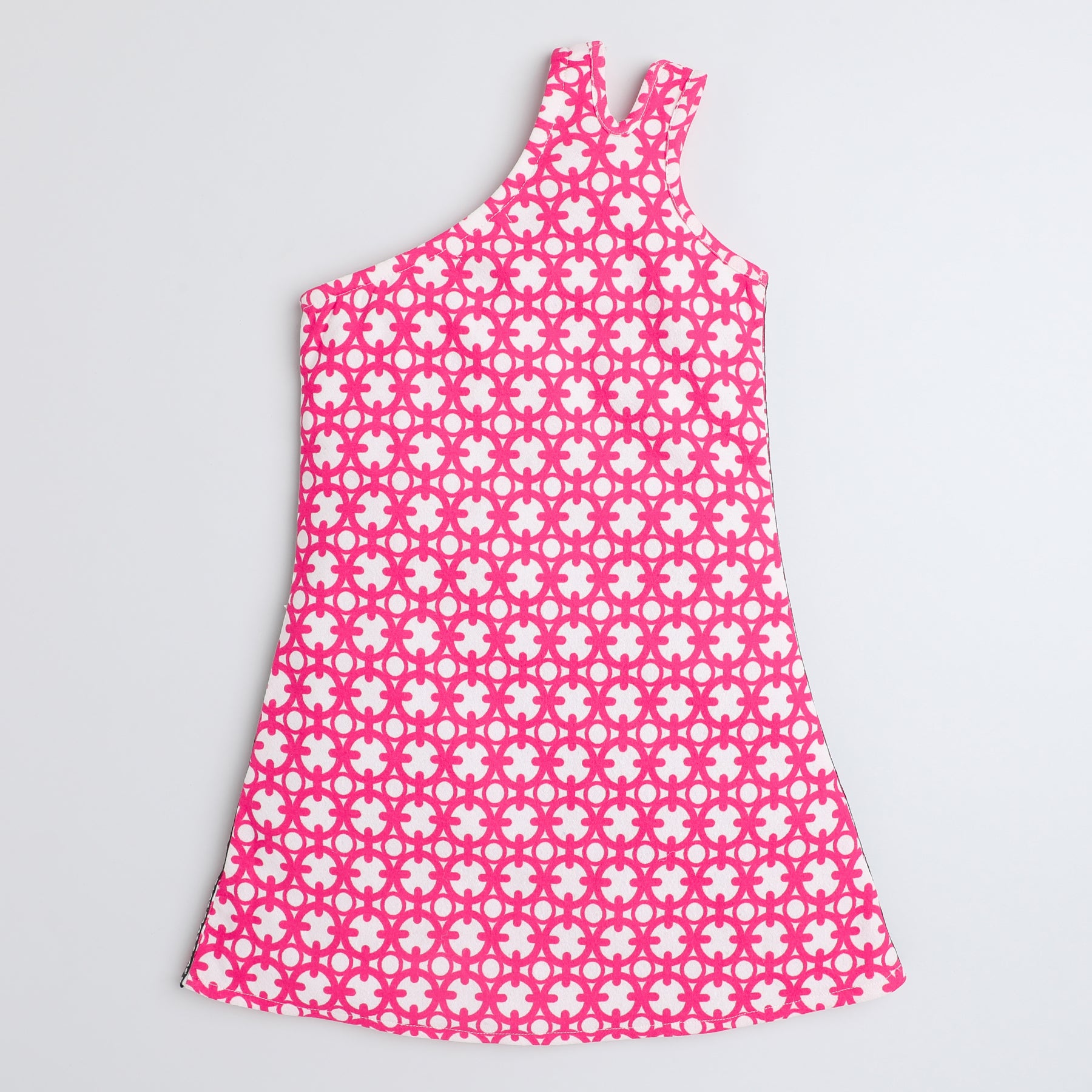 Shop Geometric Printed One Shoulder Aline Dress-Pink/White Online