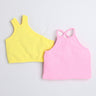 halter neck and one should solid crop top pack of  2- Yellow/ Pink