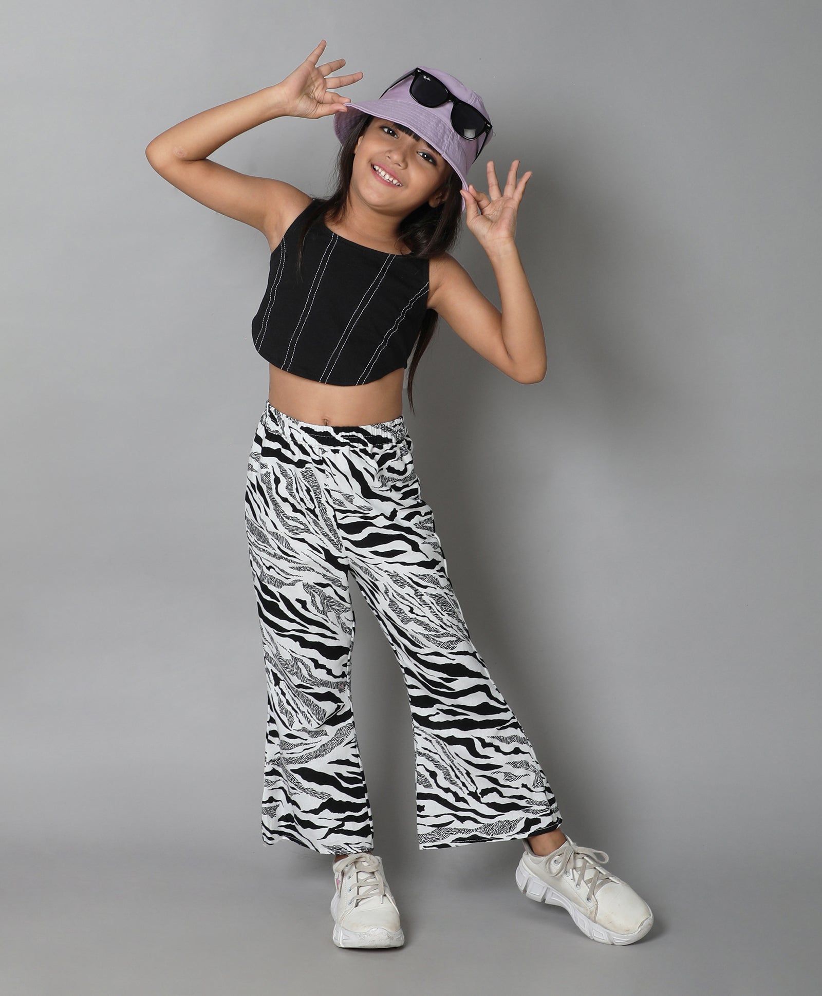 Shop Cordset Crop Top And Animal Printed Pant Set-Black/White Online