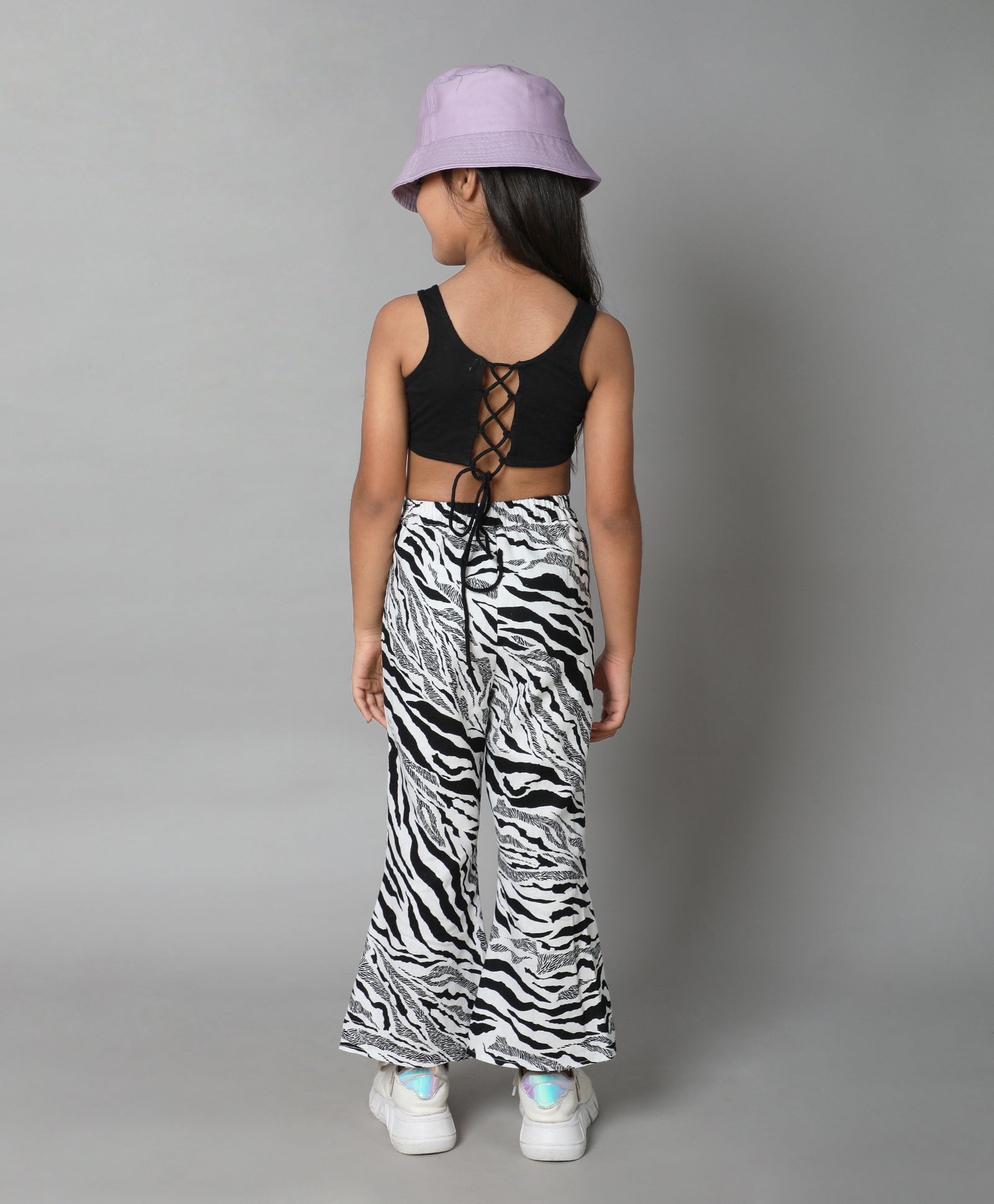 Shop Cordset Crop Top And Animal Printed Pant Set-Black/White Online