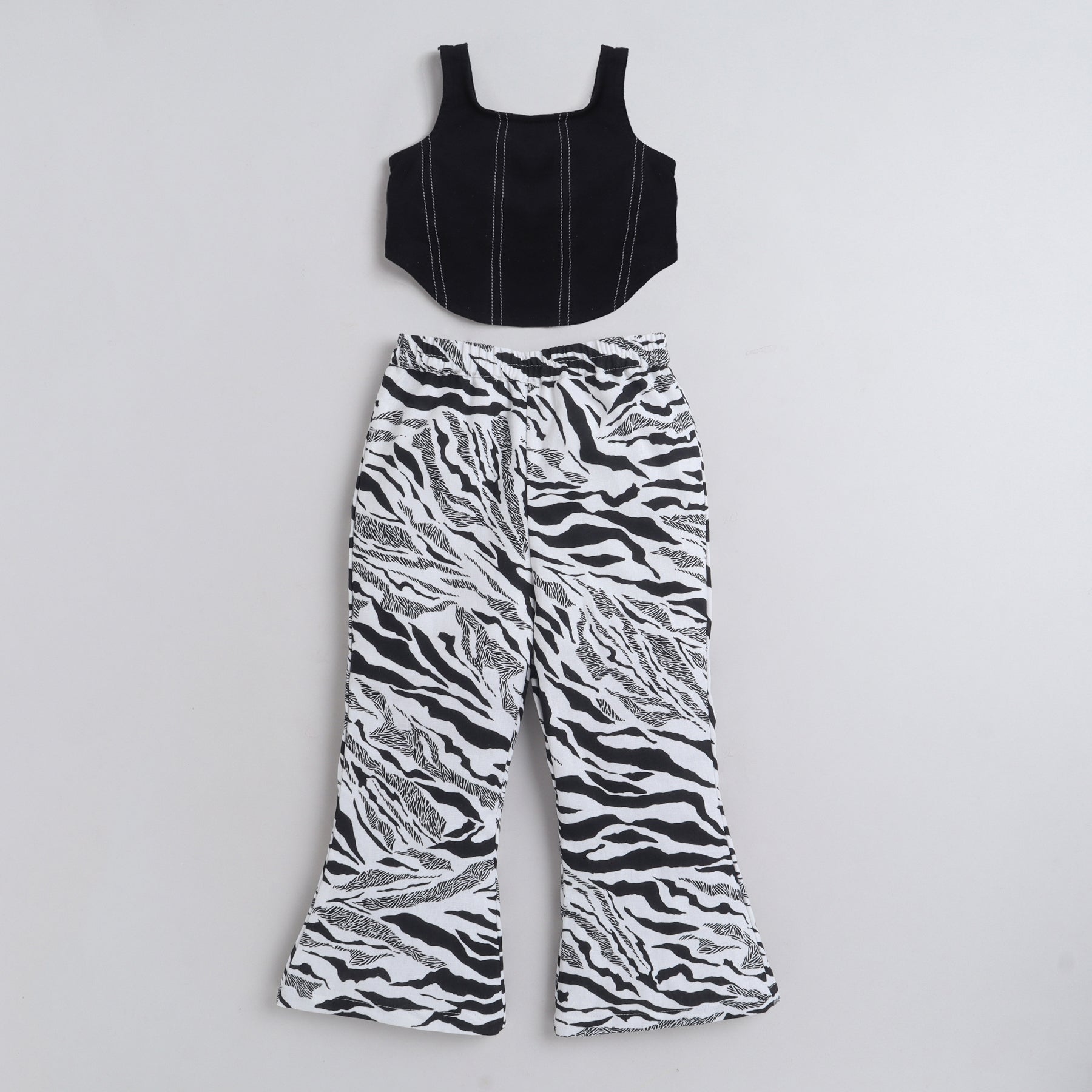 Shop Cordset Crop Top And Animal Printed Pant Set-Black/White Online