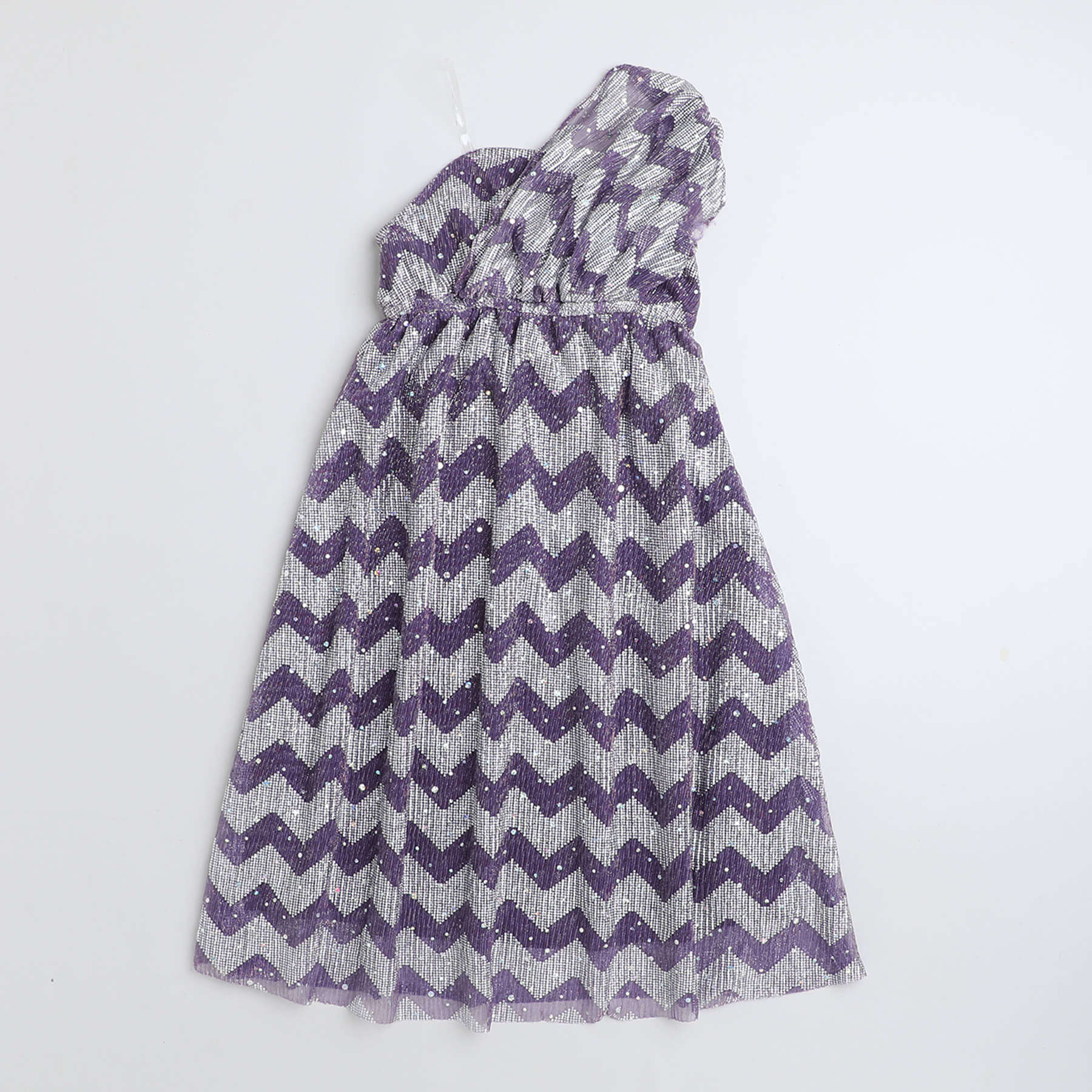 Taffykids foil printed asymmetric neck party Gown-Purple