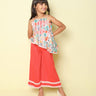 Shop 100% Cotton Floral Printed Asymetric Ethnic Top And Palazo Set-Red/Multi Online