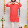 Shop Full Sleeves Textured Kurta With Solid Pajama Set-Red/White Online