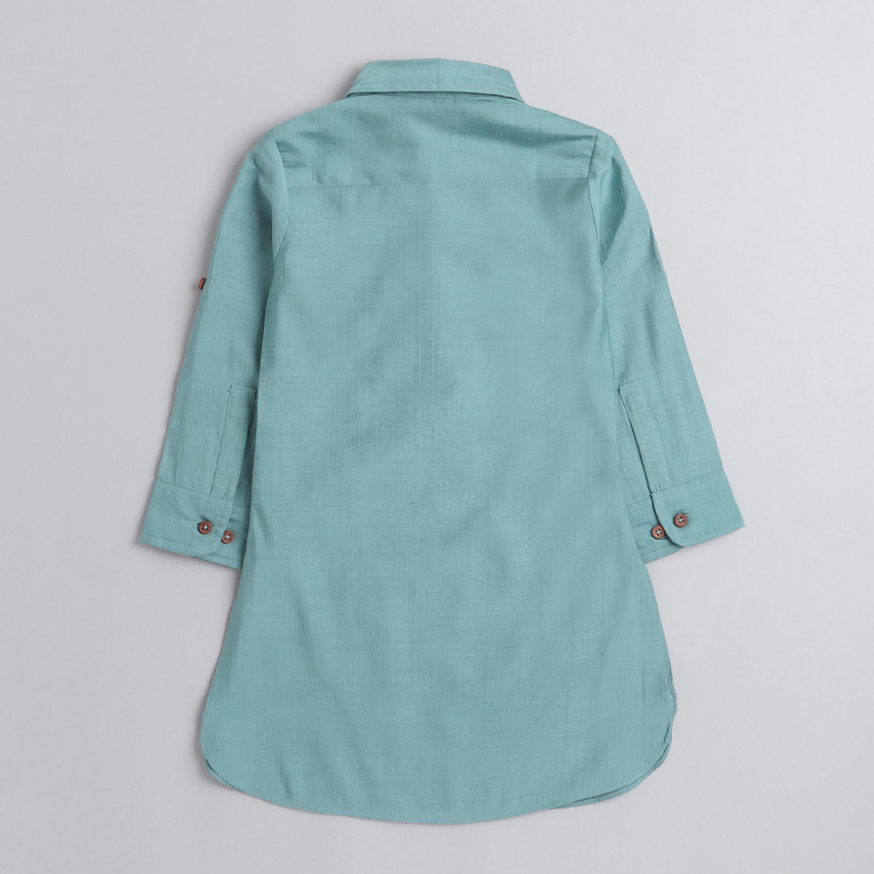 full sleeves textured pathani kurta with solid  pyjama set- Teal/White